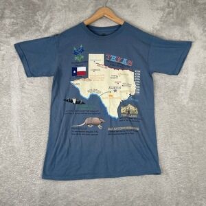 The Mountain Texas Map Shirt Mens Medium Blue Armadillo Alamo Souvenir Tee